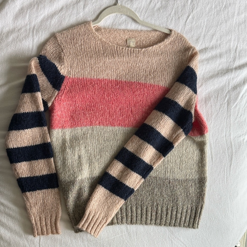 Cozy Striped Sweater in Pink and Navy